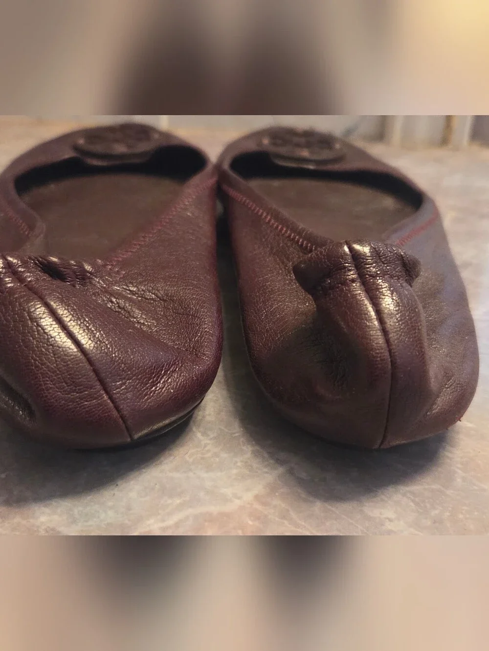 Tory Burch Burgundy Leather  Ballet Flats